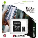 Kingston Canvas Select Plus microSD Card 128 Go, Carte mémoire Noir, SDCS2/128Go, Class 10 UHS-I A1, Incl. Adaptateur