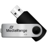 MediaRange MR908 lecteur USB flash 8 Go USB Type-A / Micro-USB 2.0 Noir, Argent, Clé USB Noir/Argent, 8 Go, USB Type-A / Micro-USB, 2.0, 13 Mo/s, Pivotant, Noir, Argent