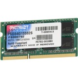 Patriot 4GB DDR3 SODIMM module de mémoire 4 Go 1 x 4 Go 1333 MHz, Mémoire vive 4 Go, 1 x 4 Go, DDR3, 1333 MHz, 204-pin SO-DIMM