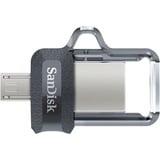 SanDisk Ultra Dual m3.0 lecteur USB flash 128 Go USB Type-A / Micro-USB 3.2 Gen 1 (3.1 Gen 1) Noir, Argent, Transparent, Clé USB 128 Go, USB Type-A / Micro-USB, 3.2 Gen 1 (3.1 Gen 1), Slide, 5,2 g, Noir, Argent, Transparent