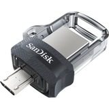 SanDisk Ultra Dual m3.0 lecteur USB flash 64 Go USB Type-A / Micro-USB 3.2 Gen 1 (3.1 Gen 1) Noir, Argent, Transparent, Clé USB 64 Go, USB Type-A / Micro-USB, 3.2 Gen 1 (3.1 Gen 1), Slide, 5,2 g, Noir, Argent, Transparent