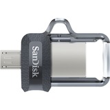 SanDisk Ultra Dual m3.0 lecteur USB flash 64 Go USB Type-A / Micro-USB 3.2 Gen 1 (3.1 Gen 1) Noir, Argent, Transparent, Clé USB 64 Go, USB Type-A / Micro-USB, 3.2 Gen 1 (3.1 Gen 1), Slide, 5,2 g, Noir, Argent, Transparent