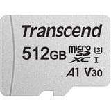 Transcend 300S 512 Go MicroSDXC NAND, Carte mémoire Argent, 512 Go, MicroSDXC, NAND, 95 Mo/s, 40 Mo/s, Class 3 (U3)
