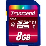 Transcend TS8GSDHC10U1 mémoire flash 8 Go SDHC MLC Classe 10, Carte mémoire Bleu, 8 Go, SDHC, Classe 10, MLC, 90 Mo/s, Class 1 (U1)