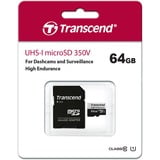 Transcend microSDXC 350V 64GB 64 Go NAND Classe 10, Carte mémoire 64 Go, MicroSDXC, Classe 10, NAND, 95 Mo/s, 45 Mo/s