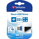 Verbatim Clé NANO USB 3.0 Store 'n' Stay 32 Go, Clé USB Bleu, 32 Go, USB Type-A, 3.2 Gen 1 (3.1 Gen 1), Casquette, 3 g, Bleu