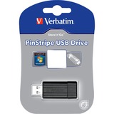 Verbatim Micro-clé USBPinStripe de 16 Go - noire Noir, 16 Go, USB Type-A, 2.0, 8 Mo/s, Slide, Noir