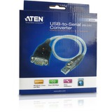 ATEN UC232A Convertisseur USB pour modem, Adaptateur Transparent, Acier inoxydable, Transparent, Noir, 0,35 m, USB Type-A, DB-9, Mâle, Mâle