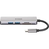 D-Link DUB-M530, Hub USB Argent, Avec fil, USB 3.2 Gen 1 (3.1 Gen 1) Type-C, Aluminium, Noir, MicroSD (TransFlash), SD, SDHC, SDXC, 5 Gbit/s, 4K Ultra HD