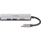 D-Link DUB-M530, Hub USB Argent, Avec fil, USB 3.2 Gen 1 (3.1 Gen 1) Type-C, Aluminium, Noir, MicroSD (TransFlash), SD, SDHC, SDXC, 5 Gbit/s, 4K Ultra HD