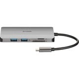 D-Link DUB-M810, Station d'accueil Gris, Avec fil, USB 3.2 Gen 1 (3.1 Gen 1) Type-C, 100 W, IEEE 802.3, IEEE 802.3ab, IEEE 802.3u, IEEE 802.3x, Argent, MicroSD (TransFlash), SD, SDHC, SDXC