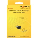 DeLOCK 12461 carte réseau WLAN 433 Mbit/s, Adaptateur WLAN Noir, Sans fil, USB, WLAN, Wi-Fi 5 (802.11ac), 433 Mbit/s, Noir