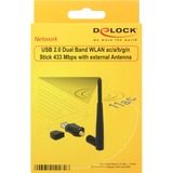 DeLOCK 12462 carte réseau WLAN 433 Mbit/s, Adaptateur WLAN Noir, Sans fil, USB, WLAN, Wi-Fi 5 (802.11ac), 433 Mbit/s, Noir