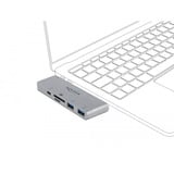 DeLOCK 64078 hub & concentrateur USB 3.2 Gen 1 (3.1 Gen 1) Type-C 5000 Mbit/s Gris, Lecteur de carte Argent, USB 3.2 Gen 1 (3.1 Gen 1) Type-C, USB 3.2 Gen 1 (3.1 Gen 1) Type-A, USB 3.2 Gen 1 (3.1 Gen 1) Type-C, MicroSD (TransFlash), MicroSDHC, MicroSDXC, SD, SDHC, SDXC, 5000 Mbit/s, Gris, Métal