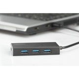 Digitus Concentrateur USB 3.0 Office, 4 ports, Hub USB 4 ports, USB 3.2 Gen 1 (3.1 Gen 1) Type-A, USB 3.2 Gen 1 (3.1 Gen 1) Type-A, 5000 Mbit/s, Noir, Aluminium, 1,2 m