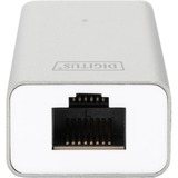 Digitus Hub USB 3.0 3 ports et adaptateur Gigabit LAN Blanc, USB 3.2 Gen 1 (3.1 Gen 1) Type-A, USB 3.2 Gen 1 (3.1 Gen 1) Type-A, 1000 Mbit/s, Argent, Blanc, Aluminium, 0,2 m