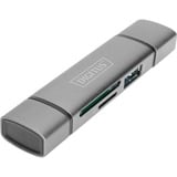 Digitus Hub à double lecteur de carte USB-C™ USB 3.0, OTG Gris, OTG, MicroSD (TransFlash), SD, Aluminium, 5000 Mbit/s, Aluminium, CE, USB 3.2 Gen 1 (3.1 Gen 1) Type-A/Type-C