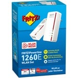 FRITZ! FRITZ!Powerline 1260E WLAN Set Powerline 1260E WLAN Set, 1200 Mbit/s, IEEE 802.11a, IEEE 802.11b, IEEE 802.11g, IEEE 802.11h, IEEE 802.11i, Type F, Gigabit Ethernet, 10,100,1000 Mbit/s, 10BASE-T, 100BASE-T, 1000BASE-T
