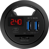 ICY BOX IB-Hub1404, Hub USB Noir, Inclus lecteur de cartes USB-C, SD et MicroSD et une fonction de chargement.