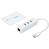 TP-Link USB 3.0 3 Port Hub & Gigabit Ethernet Adapter 2 en 1 USB Adaptateur UE330, Hub USB Blanc