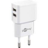 goobay Dual USB-A chargeur Blanc, 2x USB-A