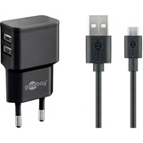 goobay Set de charge double Micro-USB 2,4 A, Chargeur Noir, Intérieure, Secteur, 5 V, 2,4 A, Noir