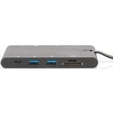 Digitus Station d’accueil Universal Travel, USB Type-C™, Station d'accueil Noir, USB Type-C™, Avec fil, USB 3.2 Gen 1 (3.1 Gen 1) Type-C, 100 W, 10,100,1000 Mbit/s, Noir, MMC, MicroSD (TransFlash), MicroSDXC, SD