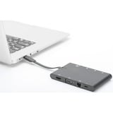 Digitus Station d’accueil Universal Travel, USB Type-C™, Station d'accueil Noir, USB Type-C™, Avec fil, USB 3.2 Gen 1 (3.1 Gen 1) Type-C, 100 W, 10,100,1000 Mbit/s, Noir, MMC, MicroSD (TransFlash), MicroSDXC, SD