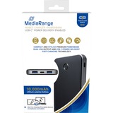 MediaRange MR753 banque d'alimentation électrique Lithium Polymère (LiPo) 10000 mAh Noir, Powerbank Noir/Argent, 10000 mAh, Lithium Polymère (LiPo), 3,7 V, 18 W, Noir