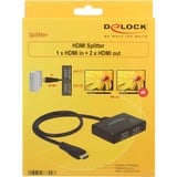 DeLOCK 1x HDMI in > 2x HDMI out, Repartiteur HDMI Noir, 0,6 mètres, 4K