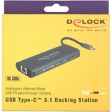 DeLOCK 87721 hub & concentrateur USB 3.2 Gen 1 (3.1 Gen 1) Type-A Noir, Station d'accueil Anthracite, USB 3.2 Gen 1 (3.1 Gen 1) Type-A, HDMI, USB 3.2 Gen 1 (3.1 Gen 1) Type-A, USB 3.2 Gen 1 (3.1 Gen 1) Type-C, MMC, SD, SDHC, SDXC, Noir, 0,15 m, USB