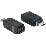 DeLOCK Adapter USB micro-B male to mini USB 5-pin mini USB 5p Noir, Adaptateur Noir, USB micro-B, mini USB 5p, Noir