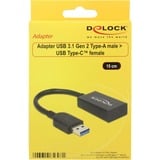 DeLOCK Converter USB-A 3.1 > USB-C, Adaptateur Noir, 0,15 mètres