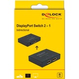 DeLOCK DisplayPort 2 - 1 Commutateur bidirectionnel 8K 30 Hz, Switch de DisplayPort Noir, 7680 x 4320 pixels, 7680 x 4320 pixels, 30 Hz, 7680 x 4320 pixels, Noir, Métal