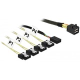 DeLOCK Mini SAS HD SFF-8643 > 4x SATA 7-Pin, Câble Noir, 1 mètre + Sideband 1 m métal