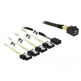 DeLOCK Mini SAS HD SFF-8643 > 4x SATA 7-Pin, Câble Noir, 1 mètre + Sideband 1 m métal