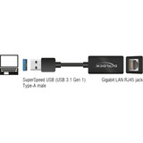 DeLOCK SuperSpeed USB-A (USB 3.1 Gen 1) male > Gigabit LAN 10/100/1000 Mbps compact, Adaptateur Noir, 0,127 mètres