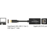 DeLOCK SuperSpeed USB-C (USB 3.1 Gen 1) mâle > Gigabit LAN 10/100/1000 Mbps compact, Adaptateur Noir, 0,135 mètre