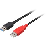 DeLOCK USB-A 3.0 male + USB-A male > USB-A 3.0 female, Câble Noir/Rouge, 0,3 mètres