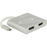 DeLOCK USB-C > 1x HDMI + 1x DisplayPort, Adaptateur Argent, 0,1 mètres, 4K