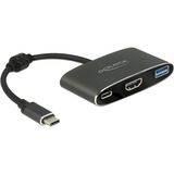 DeLOCK USB-C male > HDMI female + USB-A + USB-C PD, Adaptateur Noir, 0,2 mètres, 4K 30Hz