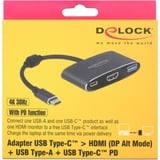 DeLOCK USB-C male > HDMI female + USB-A + USB-C PD, Adaptateur Noir, 0,2 mètres, 4K 30Hz