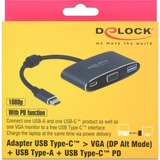 DeLOCK USB-C male > VGA female + USB-A + USB-C PD, Adaptateur Noir, 0,2 mètres