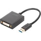 Digitus Adaptateur USB 3.0 vers DVI Noir, 1920 x 1080 pixels, 1080p, Noir, Ampoule, 45 mm, 17 mm