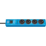 Brennenstuhl 1150610384 multiprise 2 m 4 sortie(s) CA Bleu bleu, 2 m, 4 sortie(s) CA, Bleu, 19,5 A, Noir