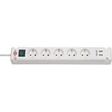 Brennenstuhl 1150660325 prise de courant Blanc multiprise Blanc, 5x prises, 2x USB-A, 2P, 3 m, Blanc, IP20, 2,1 A, 800 mm