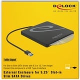 DeLOCK 42604 boîtier de lecteur de disque optique 13,3 cm (5.25") SATA III Noir, Boîtier disque dur Noir, 13,3 cm (5.25"), SATA III, Initio INIC-3619, 5 Gbit/s, USB, Toutes marques