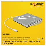 DeLOCK 42605 boîtier de lecteur de disque optique 13,3 cm (5.25") SATA III Argent, Boîtier disque dur Argent, 13,3 cm (5.25"), SATA III, Initio INIC-3619, 5 Gbit/s, USB, Toutes marques