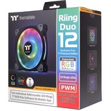 Thermaltake Riing Duo 12 RGB Premium Edition Boitier PC Ventilateur 12 cm Noir, Ventilateur de boîtier Noir, Ventilateur, 12 cm, 500 tr/min, 1500 tr/min, 23,9 dB, 42,45 cfm