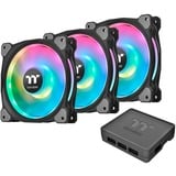 Thermaltake Riing Duo 12 RGB Premium Edition Boitier PC Ventilateur 12 cm Noir ventilateurs de boîtier Noir, 3 pièces, 120 x 120 x 25 mm, PWM, Ventilateur, 12 cm, 500 tr/min, 1500 tr/min, 23,9 dB, 42,45 cfm